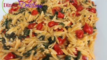 Orzo Pasta with fresh Cherry Tomatoes, Spinach and Cheese