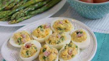 Simple Deviled Eggs with Ham and Asparagus