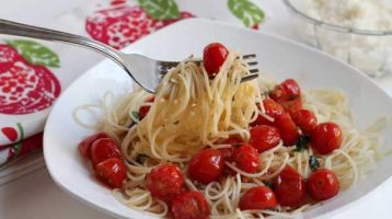 garden grape tomatoes and spaghetti