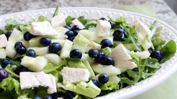 Salad with blueberries, cucumber and feta cheese